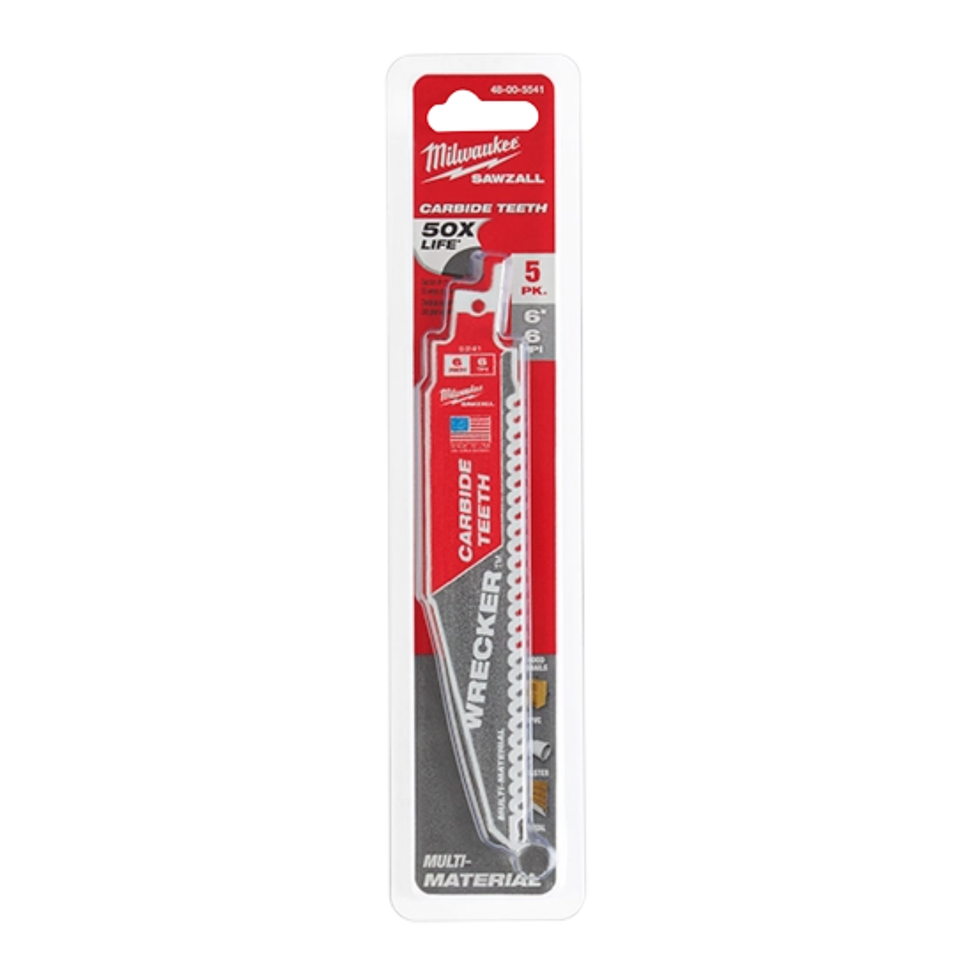 Milwaukee 6" 6 TPI WRECKER with Carbide Teeth SAWZALL Blade for Multi-Material (5 PK) from GME Supply